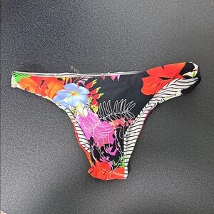 Roxy Floral Bikini Bottom - Black and Multicolor